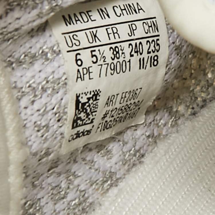 Pre Owned Yeezy x Adidas White/Grey Knit Fabric Boost 350 V2 Static Reflective Sneakers Size 38 2/3