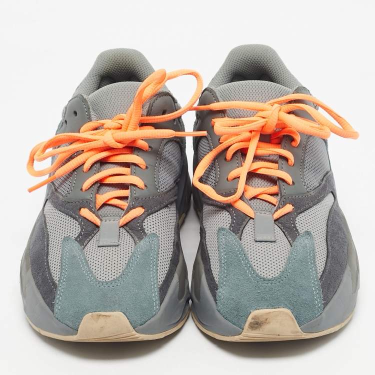 Pre Owned Yeezy x Adidas Grey Suede and Mesh Boost 700 Teal Blue Sneakers Size 38 2/3