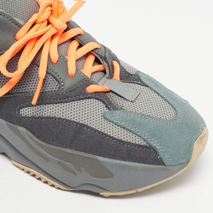 Pre Owned Yeezy x Adidas Grey Suede and Mesh Boost 700 Teal Blue Sneakers Size 38 2/3