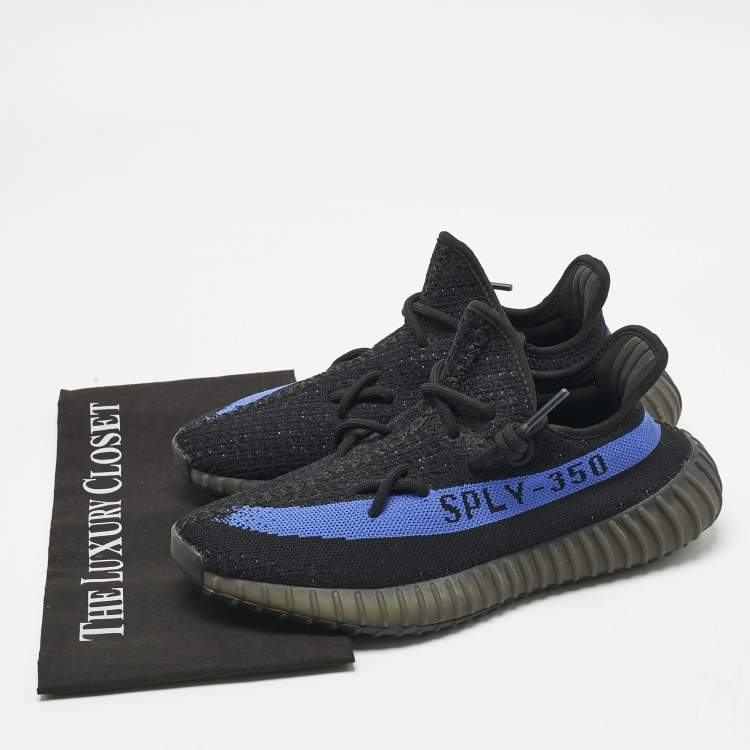 Pre Owned Yeezy x Adidas Black Knit Fabric Boost 350 V2 Dazzling Blue Sneakers Size 40 2/3
