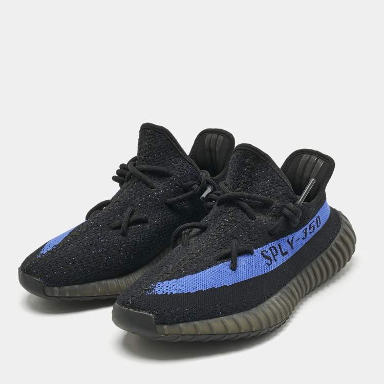Pre Owned Yeezy x Adidas Black Knit Fabric Boost 350 V2 Dazzling Blue Sneakers Size 40 2/3