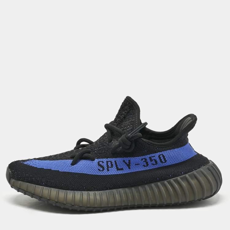 Pre Owned Yeezy x Adidas Black Knit Fabric Boost 350 V2 Dazzling Blue Sneakers Size 40 2/3