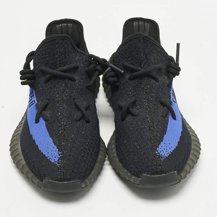 Pre Owned Yeezy x Adidas Black Knit Fabric Boost 350 V2 Dazzling Blue Sneakers Size 40 2/3