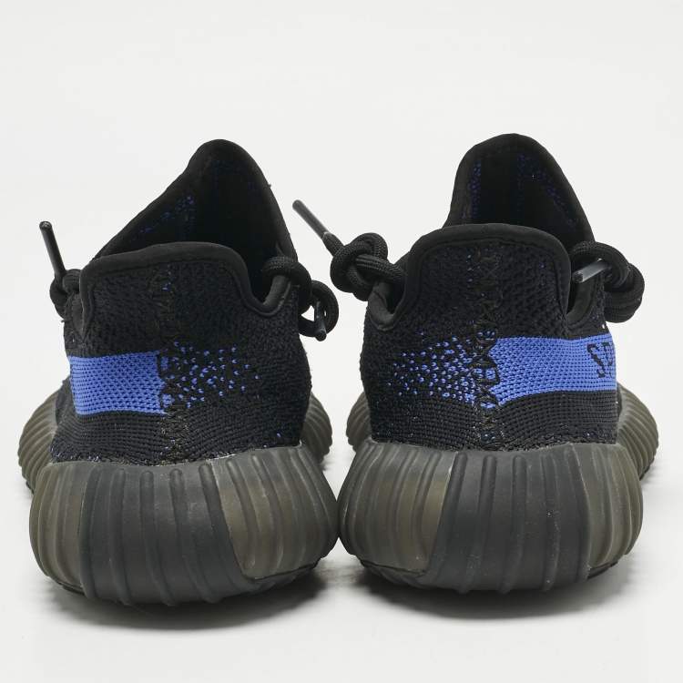 Pre Owned Yeezy x Adidas Black Knit Fabric Boost 350 V2 Dazzling Blue Sneakers Size 40 2/3