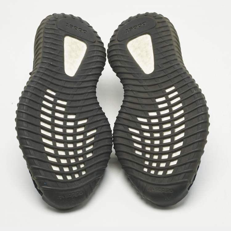 Pre Owned Yeezy x Adidas Black Knit Fabric Boost 350 V2 Dazzling Blue Sneakers Size 40 2/3