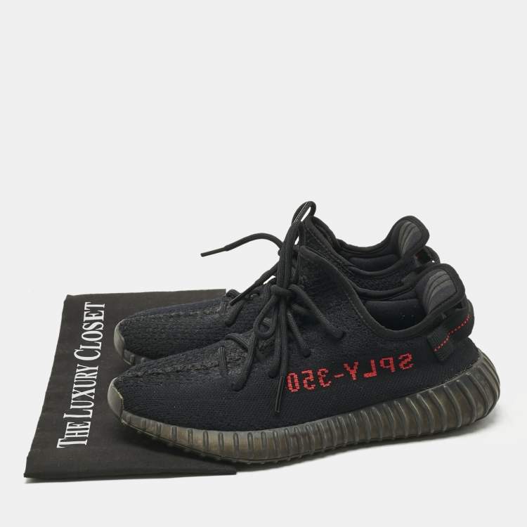 Pre Owned Yeezy x Adidas Black Knit Fabric Boost 350 V2 Bred Sneakers Size 40 2/3