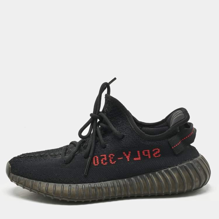Pre Owned Yeezy x Adidas Black Knit Fabric Boost 350 V2 Bred Sneakers Size 40 2/3