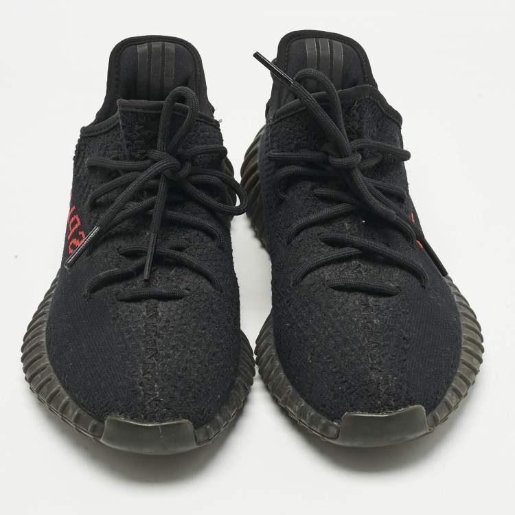 Pre Owned Yeezy x Adidas Black Knit Fabric Boost 350 V2 Bred Sneakers Size 40 2/3