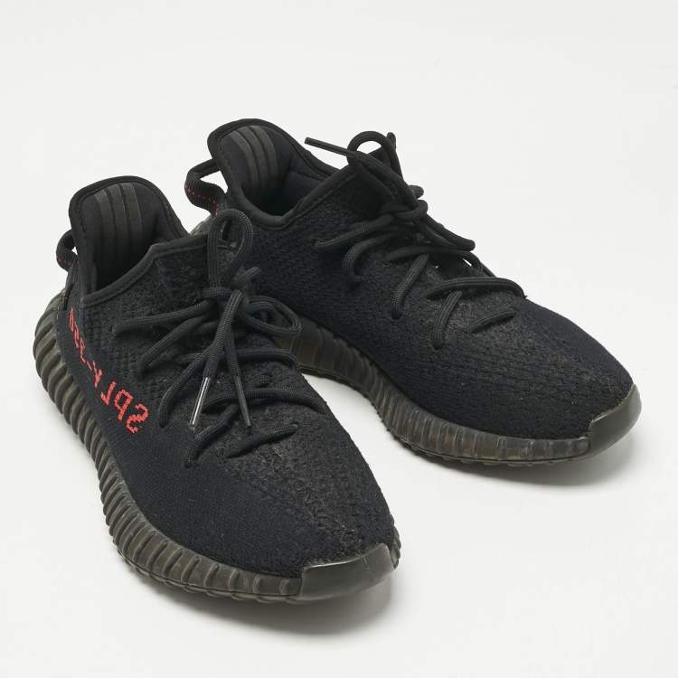 Pre Owned Yeezy x Adidas Black Knit Fabric Boost 350 V2 Bred Sneakers Size 40 2/3
