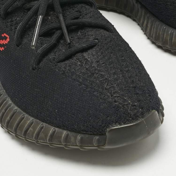 Pre Owned Yeezy x Adidas Black Knit Fabric Boost 350 V2 Bred Sneakers Size 40 2/3