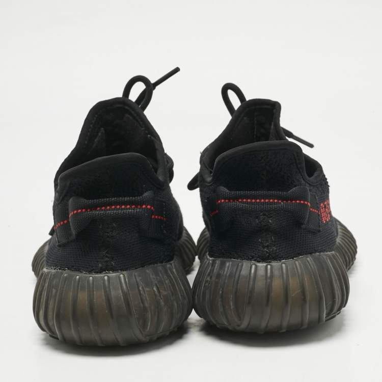 Pre Owned Yeezy x Adidas Black Knit Fabric Boost 350 V2 Bred Sneakers Size 40 2/3