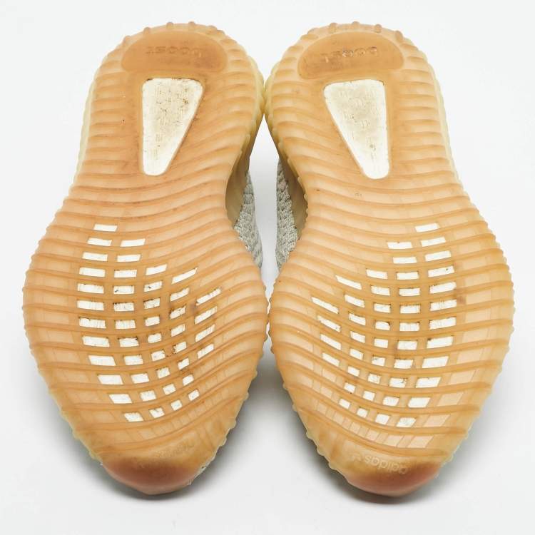 Pre Owned Yeezy x Adidas Pale Green Knit Fabric Boost 350 V2 Citrin (Non-Reflective) Sneakers Size 40 2/3