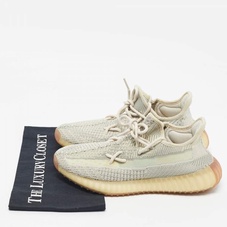 Pre Owned Yeezy x Adidas Pale Green Knit Fabric Boost 350 V2 Citrin (Non-Reflective) Sneakers Size 40 2/3