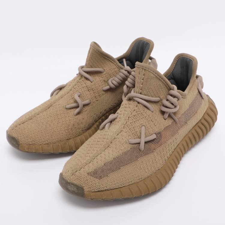 Pre Owned Yeezy x Adidas Brown Knit Fabric Boost 350 V2 Earth Sneakers Size 40