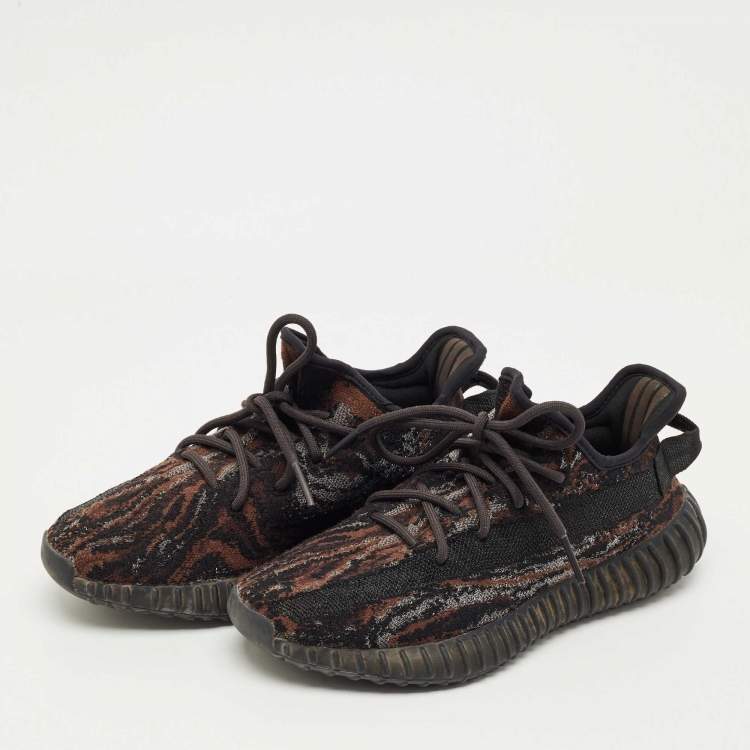 Pre Owned Yeezy x Adidas Brown Knit Fabric Boost 350 V2 MX Rock Sneakers Size 40