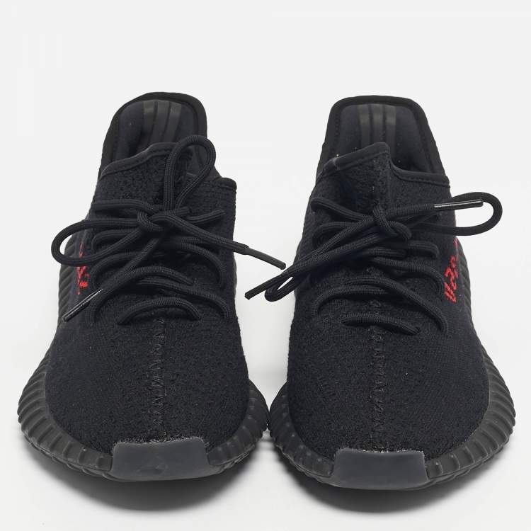 Pre Owned Yeezy x Adidas Black Knit Fabric Boost 350 V2 Bred Sneakers Size 43 1/3