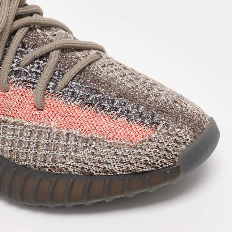 Pre Owned Yeezy x Adidas Grey/Orange Knit Fabric Boost 350 V2 Blue Tint Sneakers Size 39 1/3