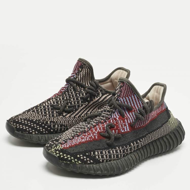 Pre Owned Yeezy x Adidas Multicolor Knit Fabric Boost 350 V2 Lace Up Sneakers Size 37.5