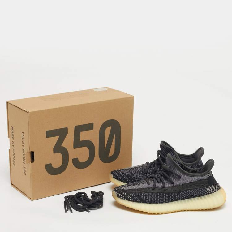 Pre Owned Yeezy x Adidas Black/Grey Knit Fabric Boost 350 V2 Carbon Sneakers Size 38 2/3