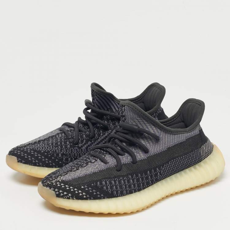 Pre Owned Yeezy x Adidas Black/Grey Knit Fabric Boost 350 V2 Carbon Sneakers Size 38 2/3