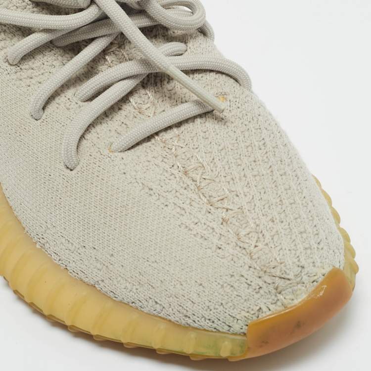 Pre Owned Yeezy x Adidas Grey Knit Fabric Boost 350 V2 Low Top Sneakers Size 38