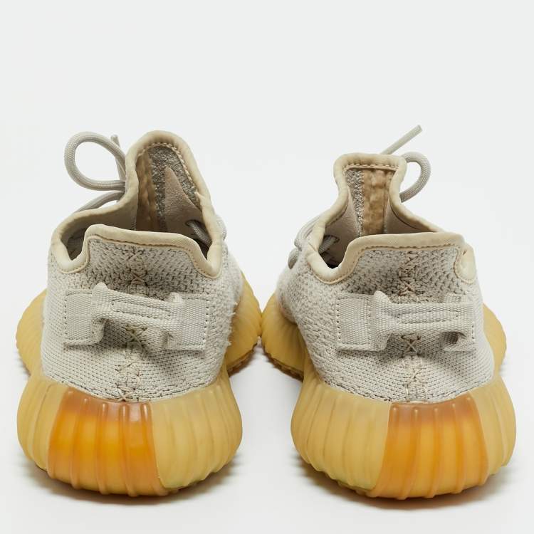 Pre Owned Yeezy x Adidas Grey Knit Fabric Boost 350 V2 Low Top Sneakers Size 38