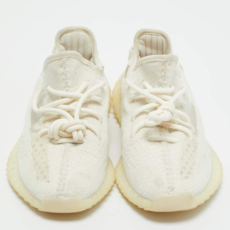 مملوكة مسبقًا Yeezy x Adidas White Knit Fabric Boost 350 V2 Bone Sneakers Size 38 2/3