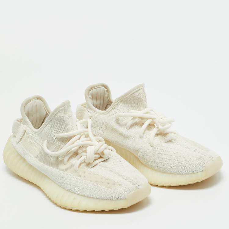 مملوكة مسبقًا Yeezy x Adidas White Knit Fabric Boost 350 V2 Bone Sneakers Size 38 2/3