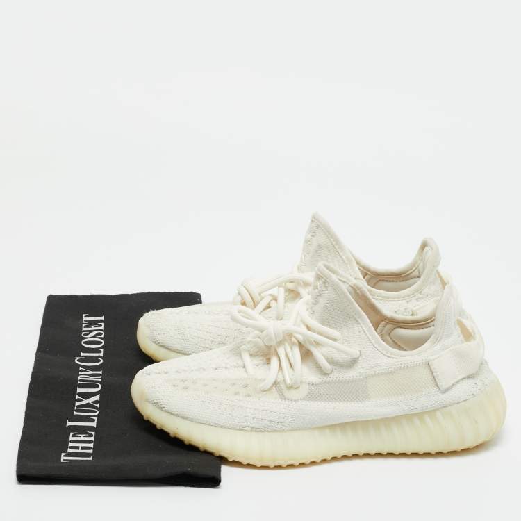 مملوكة مسبقًا Yeezy x Adidas White Knit Fabric Boost 350 V2 Bone Sneakers Size 38 2/3