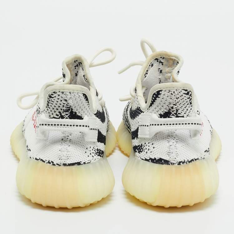 Pre Owned Yeezy x Adidas White/Black Knit Fabric Boost 350 V2 Lace Up Sneakers Size 38.5