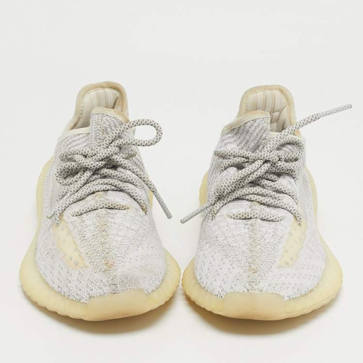 Pre Owned Yeezy x Adidas White/Grey Knit Fabric Boost 350 V2 Static Reflective Sneakers Size 38 2/3