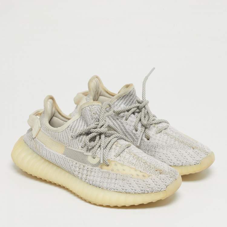 Pre Owned Yeezy x Adidas White/Grey Knit Fabric Boost 350 V2 Static Reflective Sneakers Size 38 2/3