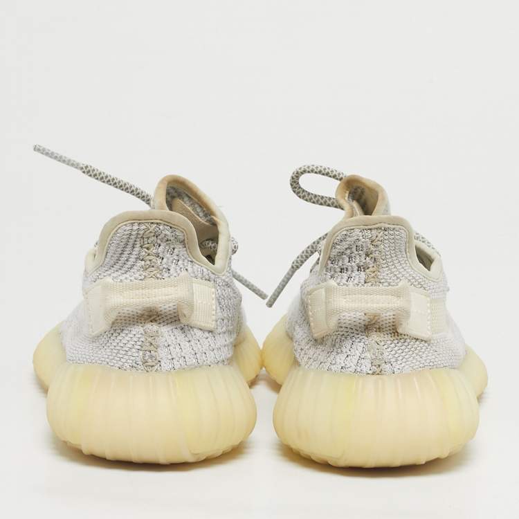 Pre Owned Yeezy x Adidas White/Grey Knit Fabric Boost 350 V2 Static Reflective Sneakers Size 38 2/3