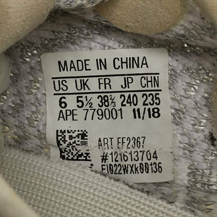 Pre Owned Yeezy x Adidas White/Grey Knit Fabric Boost 350 V2 Static Reflective Sneakers Size 38 2/3