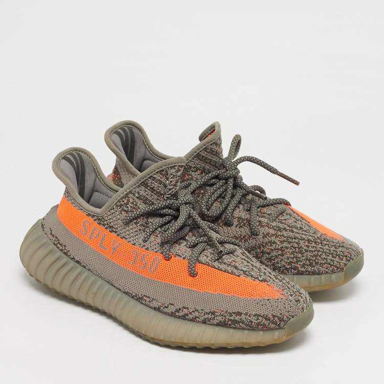 Pre Owned Yeezy x Adidas Grey/Orange Knit Fabric Boost 350 V2 Beluga Reflective Sneakers Size 40