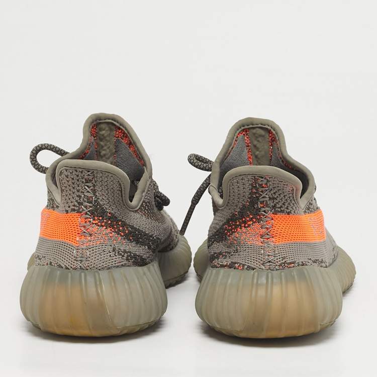 Pre Owned Yeezy x Adidas Grey/Orange Knit Fabric Boost 350 V2 Beluga Reflective Sneakers Size 40