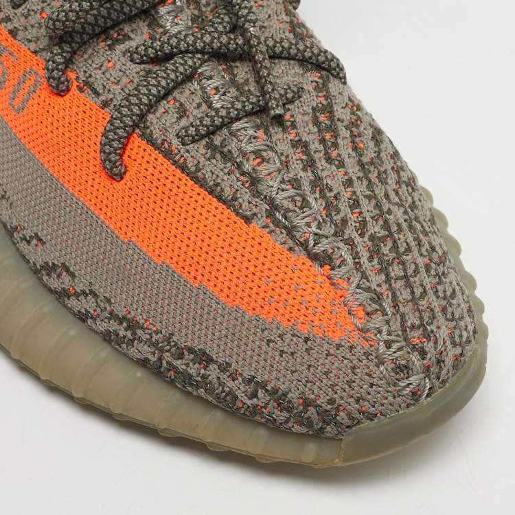 Pre Owned Yeezy x Adidas Grey/Orange Knit Fabric Boost 350 V2 Beluga Reflective Sneakers Size 40
