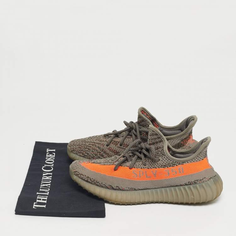 Pre Owned Yeezy x Adidas Grey/Orange Knit Fabric Boost 350 V2 Beluga Reflective Sneakers Size 40