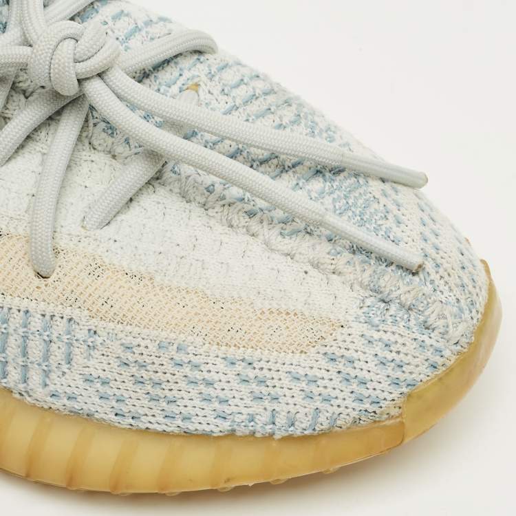 Pre Owned Yeezy x Adidas White/Blue Knit Fabric Boost 350 V2 Bone Sneakers Size 38 2/3