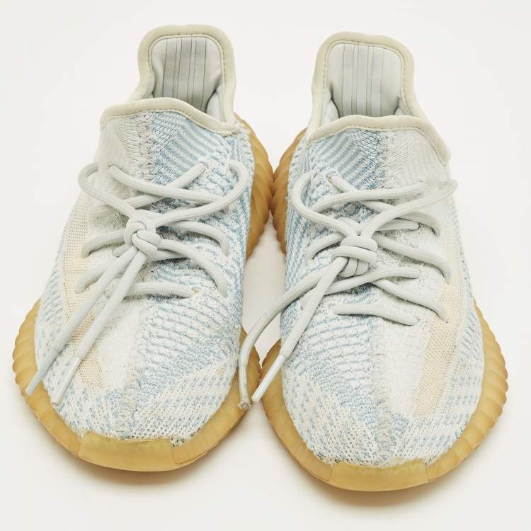 Pre Owned Yeezy x Adidas White/Blue Knit Fabric Boost 350 V2 Bone Sneakers Size 38 2/3