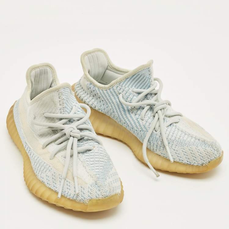 Pre Owned Yeezy x Adidas White/Blue Knit Fabric Boost 350 V2 Bone Sneakers Size 38 2/3