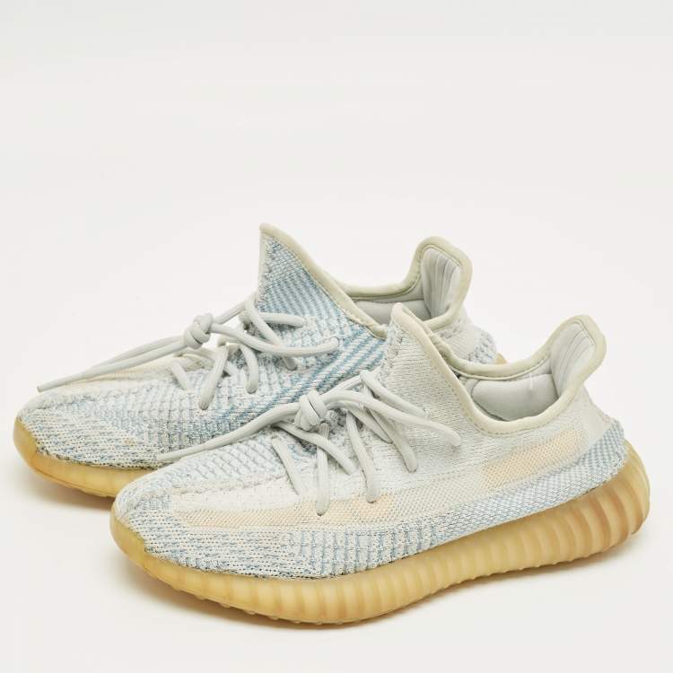 Pre Owned Yeezy x Adidas White/Blue Knit Fabric Boost 350 V2 Bone Sneakers Size 38 2/3