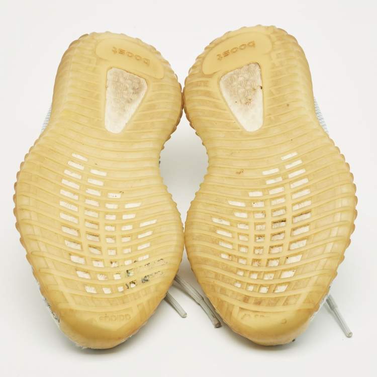 Pre Owned Yeezy x Adidas White/Blue Knit Fabric Boost 350 V2 Bone Sneakers Size 38 2/3