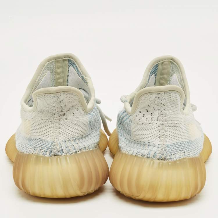 Pre Owned Yeezy x Adidas White/Blue Knit Fabric Boost 350 V2 Bone Sneakers Size 38 2/3