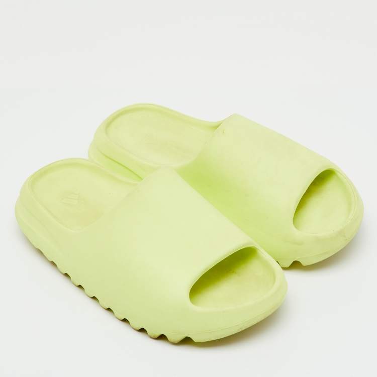 Pre Owned Yeezy x Adidas Neon Green Rubber Glow Green Slide Size 38