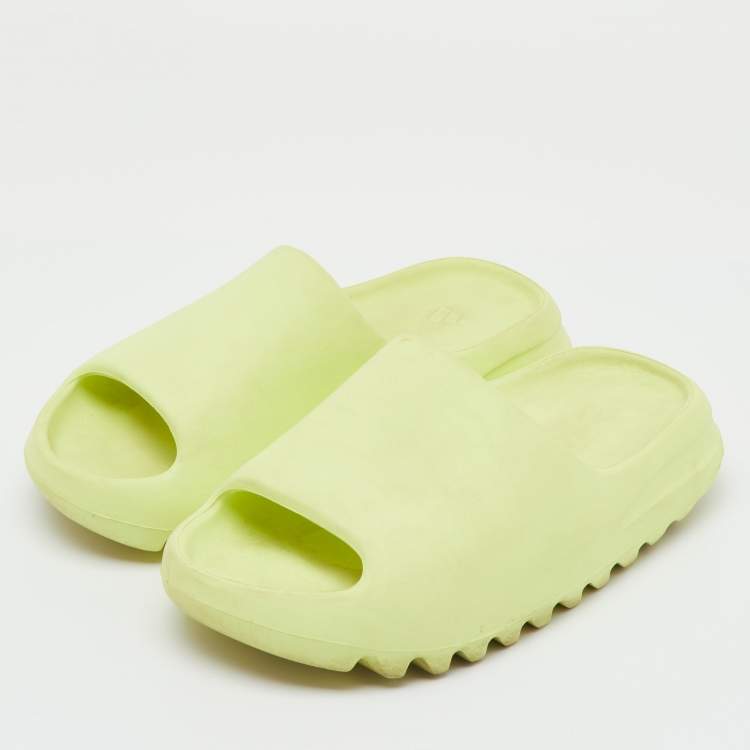 Pre Owned Yeezy x Adidas Neon Green Rubber Glow Green Slide Size 38