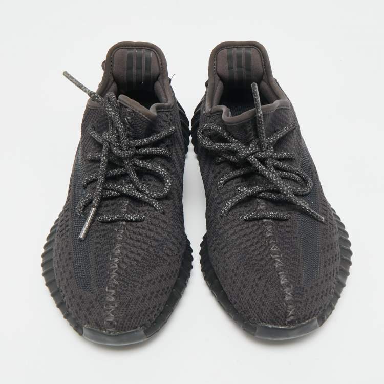 Pre Owned Yeezy x Adidas Black Knit Fabric Boost 350 V2 "Cinder" Low Top Sneakers Size 38 2/3