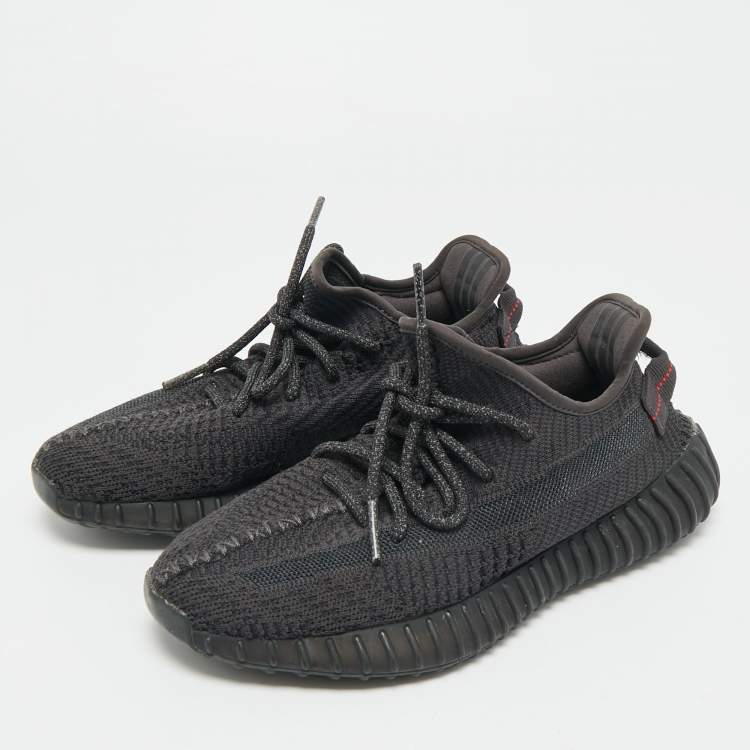 Pre Owned Yeezy x Adidas Black Knit Fabric Boost 350 V2 "Cinder" Low Top Sneakers Size 38 2/3