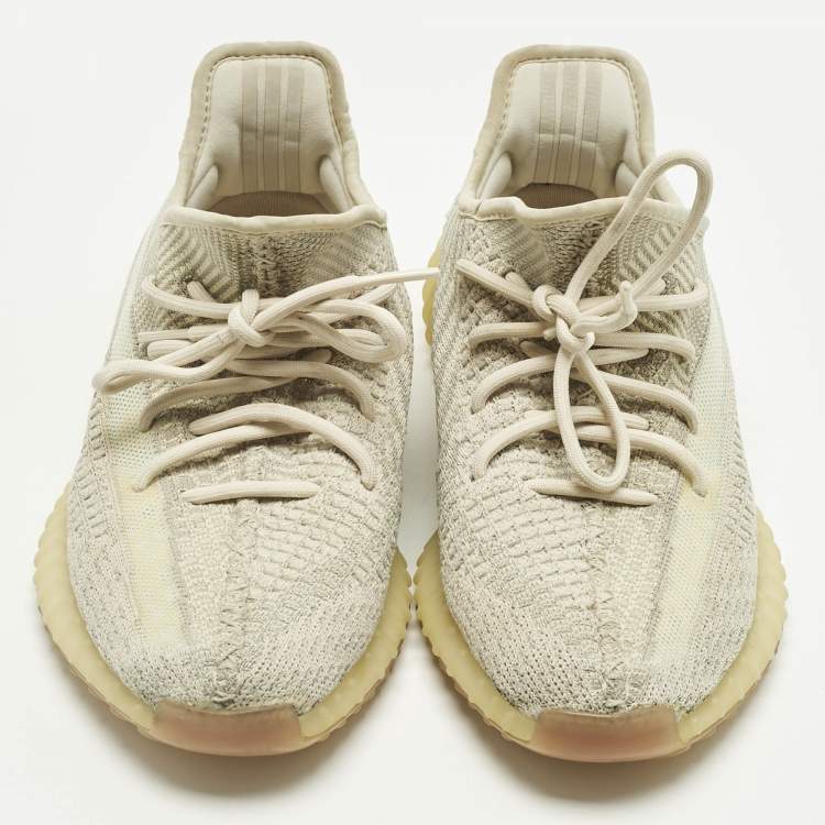 Pre Owned Yeezy x Adidas Pale Green Knit Fabric Boost 350 V2 Citrin (Non-Reflective) Sneakers Size 41 1/3