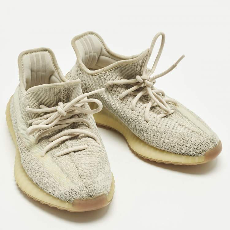 Pre Owned Yeezy x Adidas Pale Green Knit Fabric Boost 350 V2 Citrin (Non-Reflective) Sneakers Size 41 1/3
